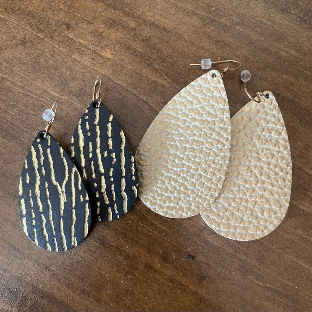 2 pair of Nickel & Suede leather earrings- S & M teardrop